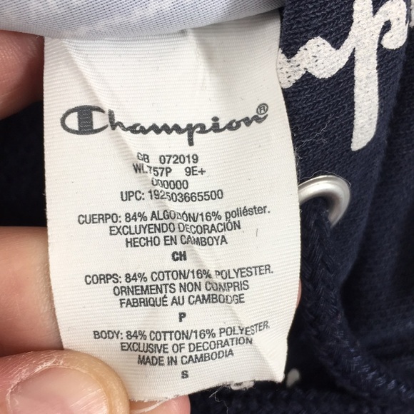 Champion Reverse Weave Logo Graphic Hoodie Womens Small Cotton Pullover Cropped - Picture 11 of 12